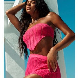 Bright Pink Sheer Knit Tie Back Scarf Top